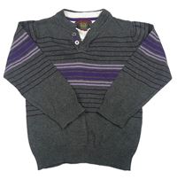Šedo-fialový pruhovaný svetr s knoflíčky 