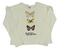 Krémové crop triko s motýlky a volánky F&F
