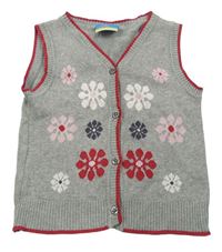 Šedá melírovaná květovaná propínací svetrová vesta Topolino