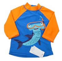 Modro-oranžové UV triko se žralokem Mothercare