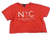 Červené crop tričko s nápisy New Look