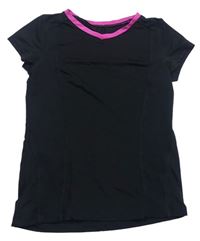 Černé sportovní tričko s růžovým lemem 