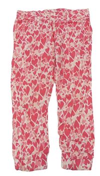 Bílo-tmavorůžovo-růžovo-světlerůžové lehkí kalhoty se srdíčky Kiki&Koko
