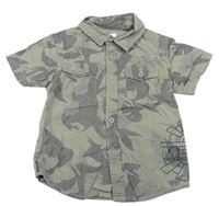 Khaki-army košile s papoušky a listy a logem Mexx