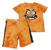 2 set - Oranžové batikované tričko s příšerkou + kraťasy zn. Next