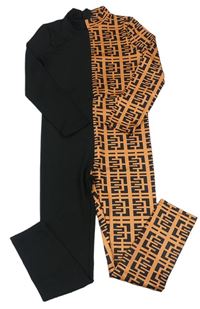 Černo-oranžový kalhotový overal se vzory Shein 