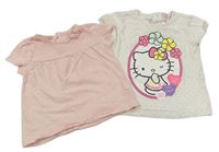 2x Růžové tričko + Krémové tričko Hello Kitty s Barevnými puntíky zn. C&A