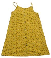 Hořčicové květované šaty s knoflíčky Primark