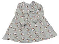 Šedé melírované bavlněné šaty s jednorožci C&A