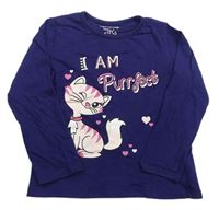 Tmavomodré triko s kočičkou a nápisem Pep&Co