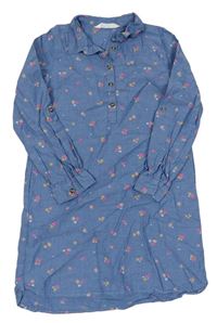 Modré květované košilové šaty riflového vzhledu H&M