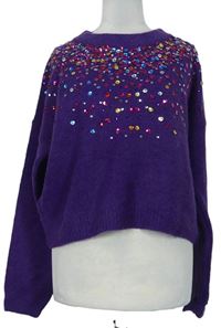 Dámský fialový crop svetr s flitry Primark 