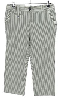 Dámské tmavomodro-bílé proužkované plátěné capri kalhoty MNG 
