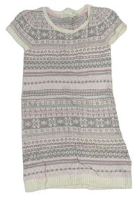 Bílo-šedo-světlerůžové vzorované pletené šaty H&M