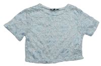 Bílo-světlemodré květované krajkové crop tričko Candy Couture 