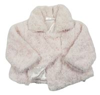 Světlerůžový chlupatý zateplený kabátek s límečkem 