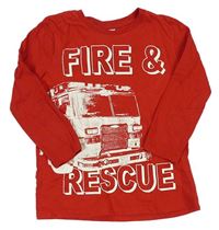 Červené triko s hasiči a nápisy Kids