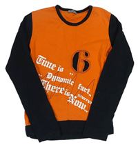 Černo-oranžové triko s nápisem a číslem 