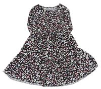 Černo-bílo-růžové květované šifonové šaty 