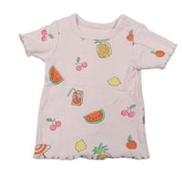 Růžové žebrované tričko s ovocem  
