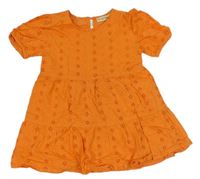 Oranžové plátěné šaty s madeirou