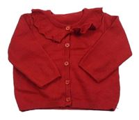 Červený propínací svetr s volánky 