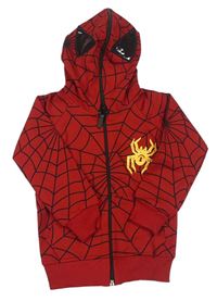 Červená vzorovaná propínací mikina s pavoukem a kapucí- Spiderman