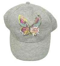 Šedá melírovaná kšiltovka s motýlkem z flitrů H&M