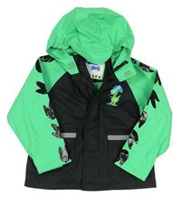 Černo-zelená nepromokavá jarní bunda s dinosaurem a kapucí X-MAIL