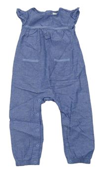 Modrý melírovaný plátěný kalhotový overal riflového vzhledu Lupilu