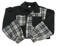 Černo-béžová košilová crop bunda s kostkami Shein