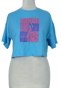 Dámské modré crop tričko s nápisem Primark 