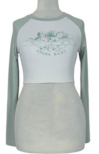 Dámské bílo-světlekhaki žebrované crop triko s andílky Shein