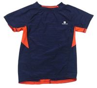 Tmavomodro-černo-jahodové melírované funkční sportovní tričko s logem Domyos