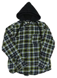 Světlemodro-černo-limetková kostkovaná košile s odepínací kapucí zn. Pepe Jeans