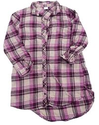 Pudrovo-fialovo-fuchsiové kostkované košilové šaty Next