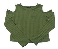 Zelené žebrované pletené crop triko s holými rameny Primark