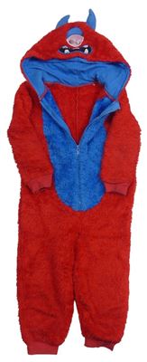 Červeno-modrá chlupatá kombinéza s kapucí George 
