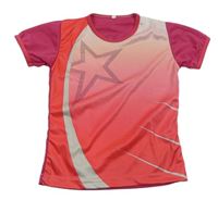 Růžovo-bílo-rubínové sportovní tričko s hvězdou