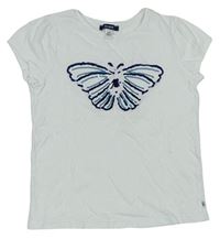 Bílé tričko s motýlem s flitry Okaïdi 