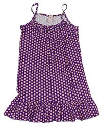 Fialové květované bavlněné šaty s volánem  