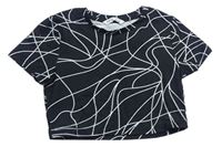 Černo-bílé vzorované crop tričko Shein