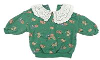 Zelené mikinové květované tričko s madeirovým límečkem Next