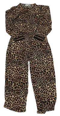 Hnědo-černý lehký kalhotový overal s leopardím vzorem Name it