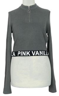 Dámské šedé žebrované crop triko s nápisem Pink Vanilla 