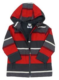 Červeno-šedá pruhovaná softshellová bunda s kapucí Topolino