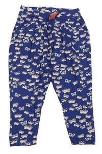 Tmavomodré bavlněné baggy kalhoty s motýly Bluezoo