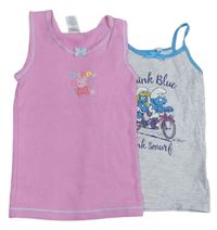 2x - Košilka - Růžová s Peppa Pig miniclub, světlešedo/modrá melírovaná se Šmoulinkou a šmoulou