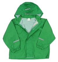 Zelená šusťáková nepromokavá bunda s papouškem a kapucí 