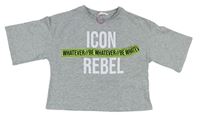 Šedé melírované crop tričko s nápisy Matalan